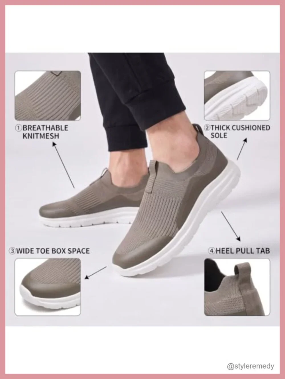 Wide Fit Slip On Walking Sneakers Men's Breathable Knit Memory Foam